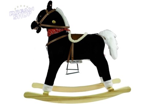 Koń Na Biegunach 74cm Czarno-biały Rusza Pyskiem i Ogonem Koń Na Biegunach 74cm Czarno-biały Rusza Pyskiem i Ogonem