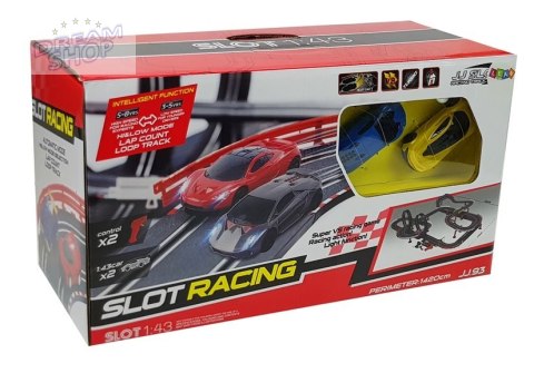 Tor Wyścigowy z Samochodzikami 2 Autka 1420 cm Turbo 1:43 Kontrolery Tor Wyścigowy z Samochodzikami 2 Autka 1420 cm Turbo 1:43 Kontrolery
