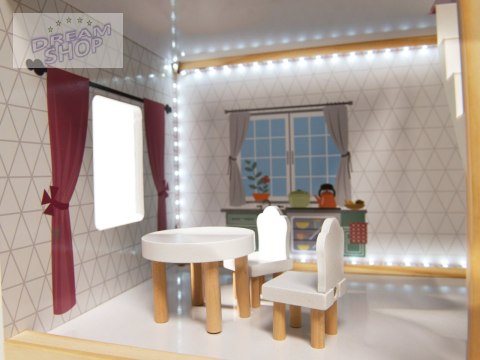Domek dla lalek MDF drewniany z akcesoriami LED 78cm czarny Domek dla lalek MDF drewniany z akcesoriami LED 78cm czarny