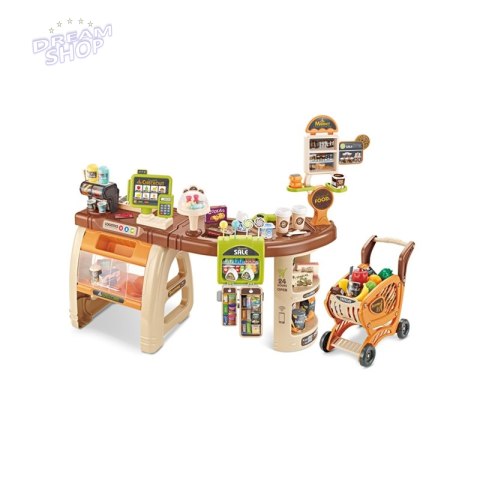 WOOPIE Sklep Supermarket Wózek Kasa Ruchome Elementy + 65 akc.