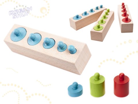 Odważniki cylindry drewniane montessori kolorowe Odważniki cylindry drewniane montessori kolorowe