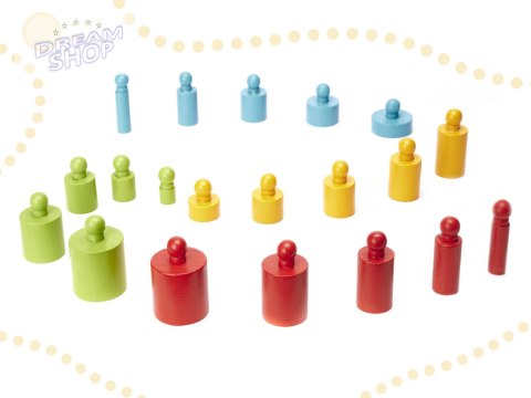 Odważniki cylindry drewniane montessori kolorowe Odważniki cylindry drewniane montessori kolorowe