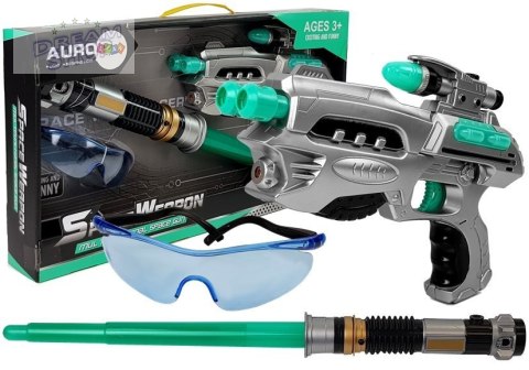 Zestaw Kosmiczny Miecz Świetlny Pistolet Okulary Ochronne Zestaw Kosmiczny Miecz Świetlny Pistolet Okulary Ochronne