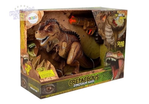 Ruchomy Dinozaur Tyranozaur z Pistoletem Na Parę Dźwięk Światła Żółty Ruchomy Dinozaur Tyranozaur z Pistoletem Na Parę Dźwięk Światła Żółty