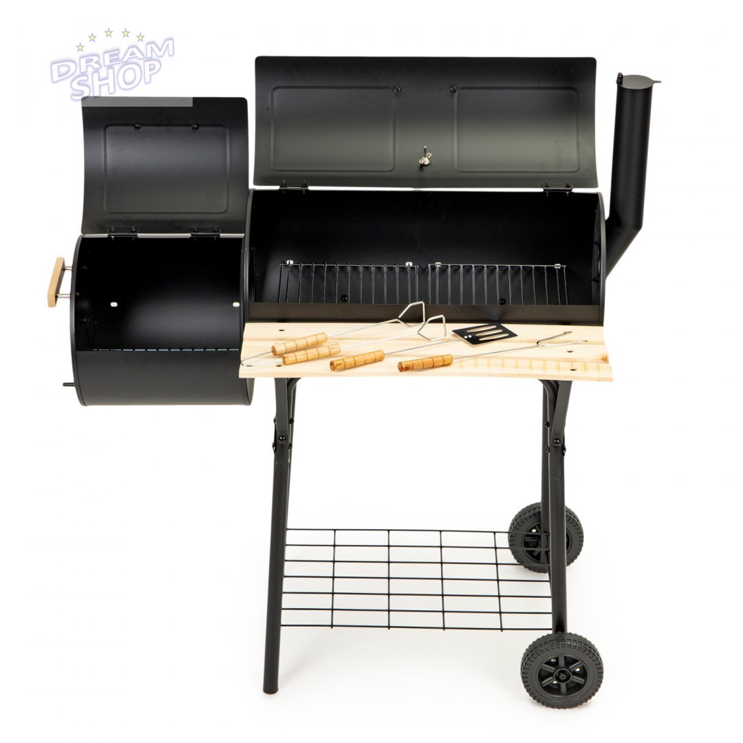 Duży grill ogrodowy - wędzarnia 2w1 termometr + akcesoria do grillowania Duży grill ogrodowy - wędzarnia 2w1 termometr + akcesoria do grillowania
