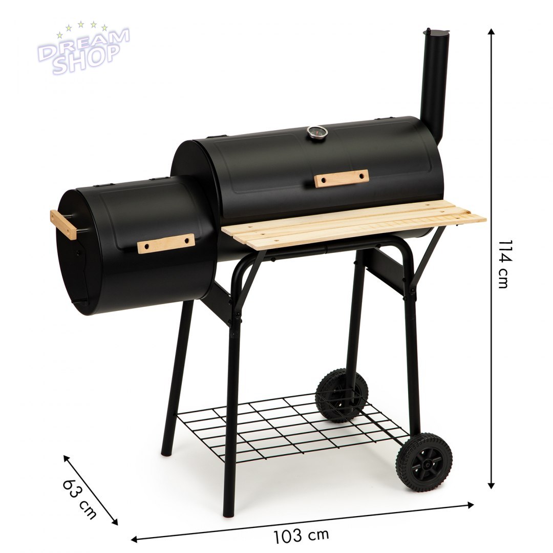 Duży grill ogrodowy - wędzarnia 2w1 termometr + akcesoria do grillowania Duży grill ogrodowy - wędzarnia 2w1 termometr + akcesoria do grillowania
