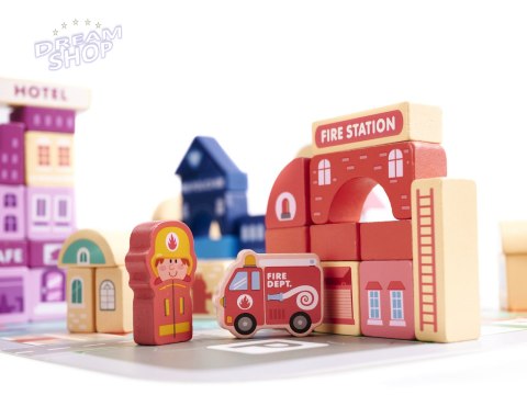 Klocki drewniane edukacyjne miasto 100el. + puzzle
