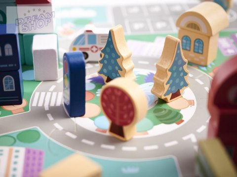 Klocki drewniane edukacyjne miasto 100el. + puzzle