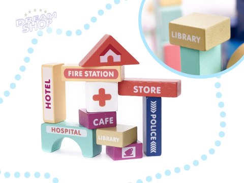 Klocki drewniane edukacyjne miasto 100el. + puzzle