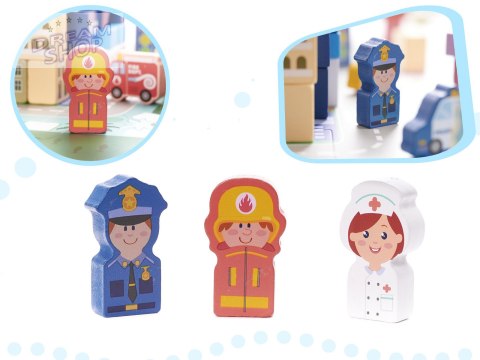Klocki drewniane edukacyjne miasto 100el. + puzzle