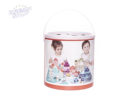 Klocki drewniane edukacyjne miasto 100el. + puzzle