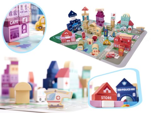 Klocki drewniane edukacyjne miasto 100el. + puzzle