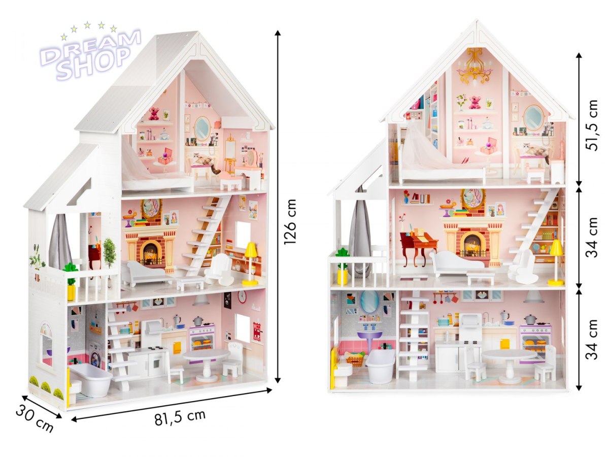 Drewniany domek dla lalek xxl Rezydencja pudrowa ECOTOYS Drewniany domek dla lalek xxl Rezydencja pudrowa ECOTOYS