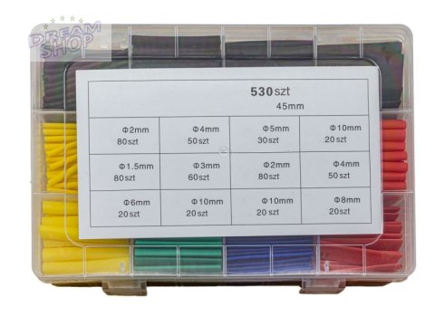 Zestaw 530 sztuk 4,5cm Koszulki, rurki termokurczliwe Kolory Rozmiary