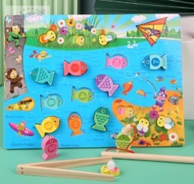 Puzzle drewiane magnetyczne łowienie rybek cyferki