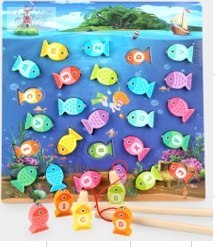 Puzzle drewiane magnetyczne łowienie rybek literki