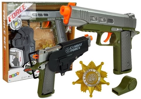 Zestaw Policyjny Pistolet 20cm Odznaka Gwizdek Kabura Efekty Świetlne Dźwięk Zestaw Policyjny Pistolet 20cm Odznaka Gwizdek Kabura Efekty Świetlne Dźwięk