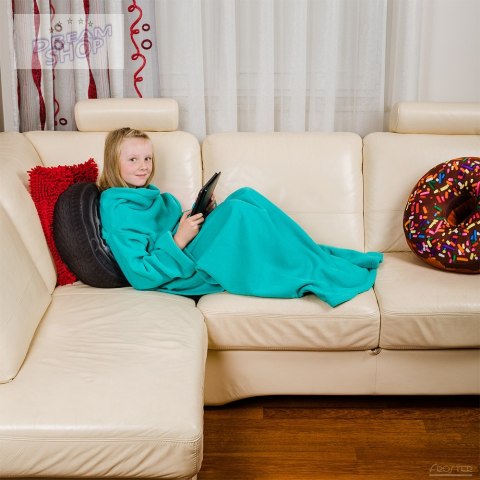Kocyk Szlafrok Junior Miętowy dla dzieci RĘKAWY Kocyk Szlafrok Junior Miętowy dla dzieci RĘKAWY