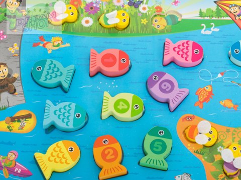 Puzzle drewiane magnetyczne łowienie rybek cyferki