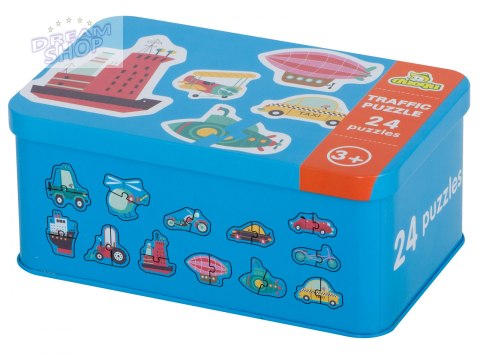Układanka puzzle w puszce pojazdy 24 szt.