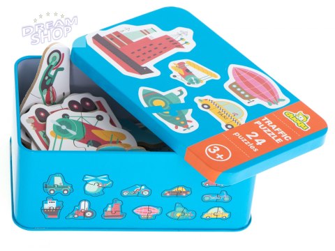 Układanka puzzle w puszce pojazdy 24 szt.