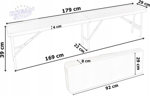 Zestaw cateringowy RATTAN stół 180cm + 2x ławka szary