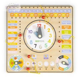 Drewniana tablica manipulacyjna kalendarz zegar ECOTOYS