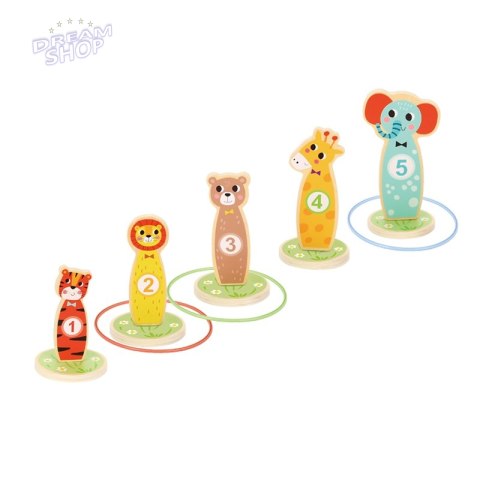 Tooky Toy Drewniana Gra Zręcznościowa Rzut do Celu Zwierzątka 15 el.
