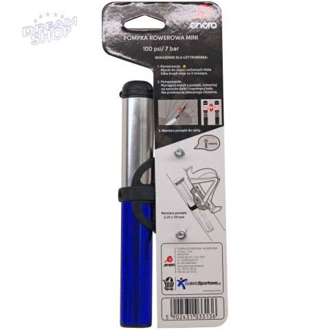 Pompka rowerowa alu Enero 22x191mm niebieska 1033136 Pompka rowerowa alu Enero 22x191mm niebieska 1033136