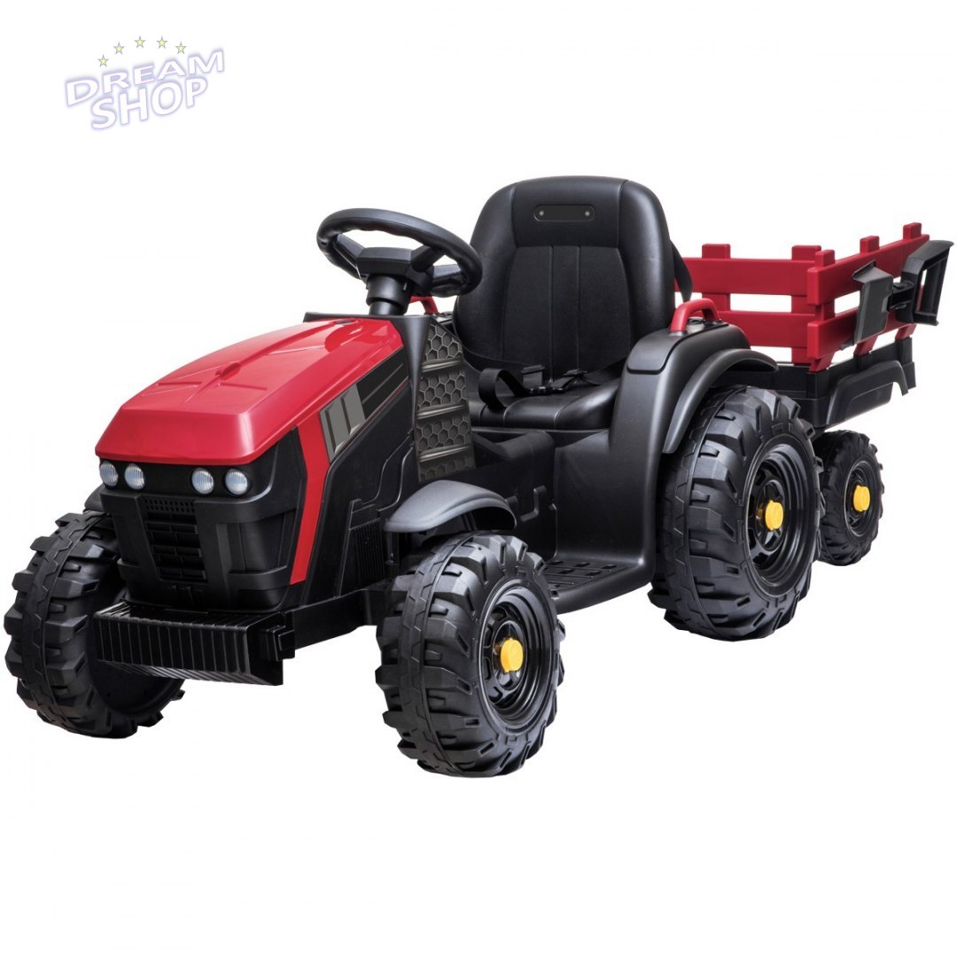 Traktor elektryczny z przyczepą czerwono czarny 1033075 Traktor elektryczny z przyczepą czerwono czarny 1033075
