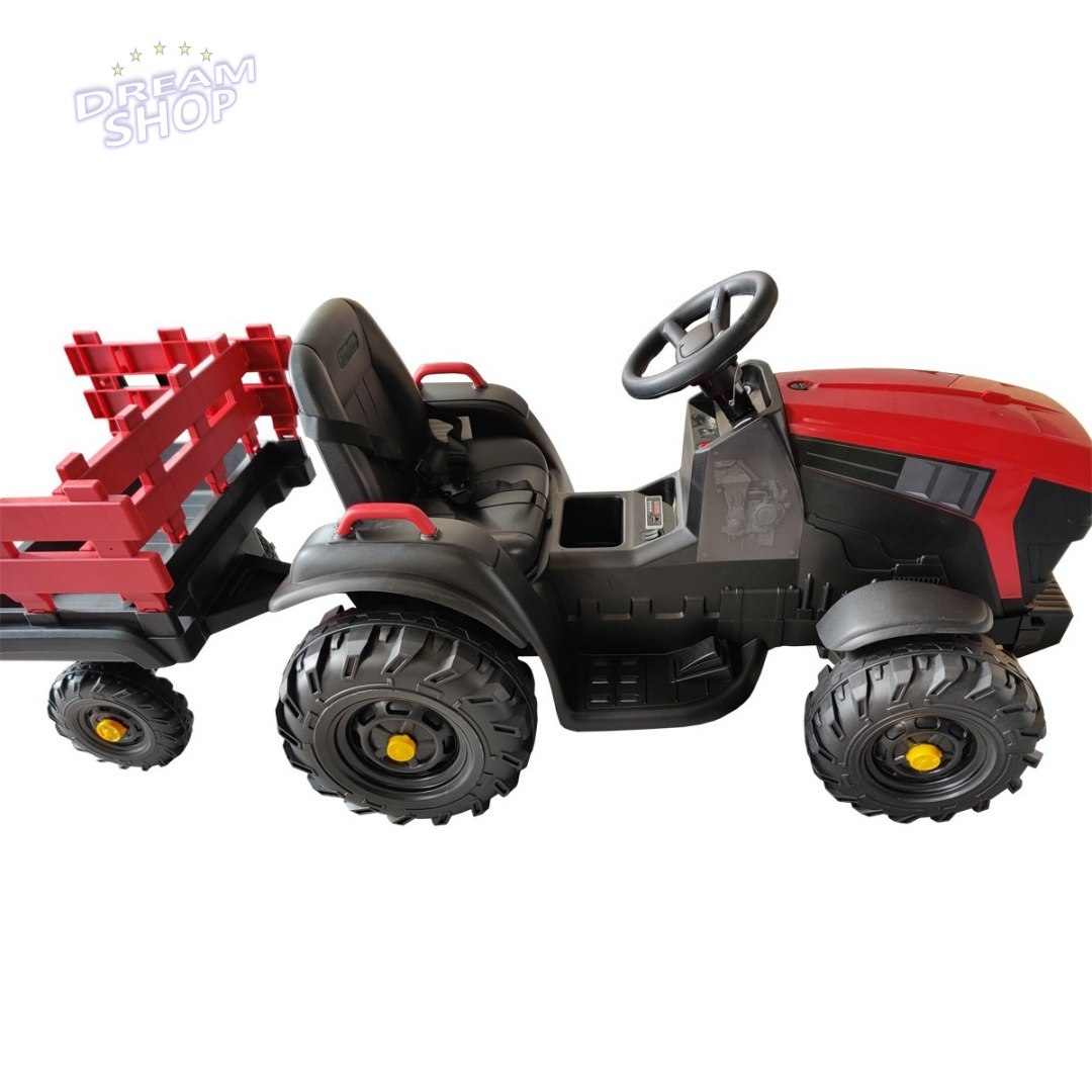 Traktor elektryczny z przyczepą czerwono czarny 1033075 Traktor elektryczny z przyczepą czerwono czarny 1033075
