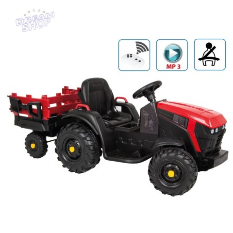 Traktor elektryczny z przyczepą czerwono czarny 1033075 Traktor elektryczny z przyczepą czerwono czarny 1033075