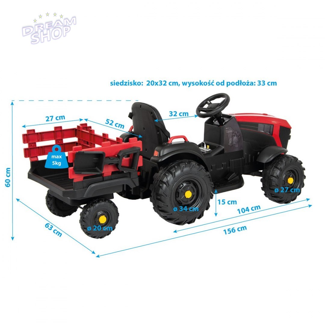 Traktor elektryczny z przyczepą czerwono czarny 1033075 Traktor elektryczny z przyczepą czerwono czarny 1033075
