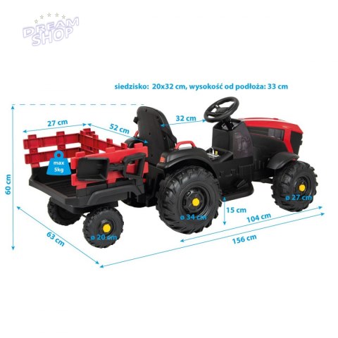 Traktor elektryczny z przyczepą czerwono czarny 1033075 Traktor elektryczny z przyczepą czerwono czarny 1033075
