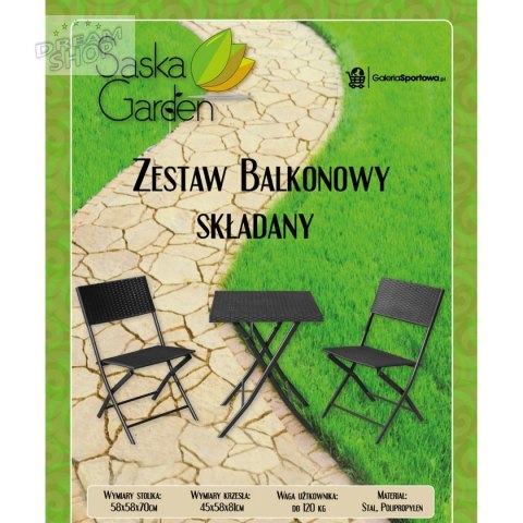 Zestaw mebli balkonowych stolik i 2 krzesła czarny Zestaw mebli balkonowych stolik i 2 krzesła czarny