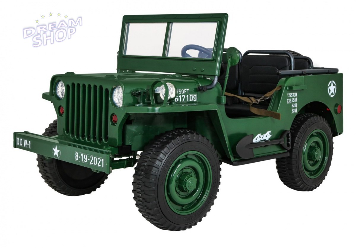 Pojazd Retro Wojskowy 24V 4x90W 4x4 Zielony Pojazd Retro Wojskowy 24V 4x90W 4x4 Zielony
