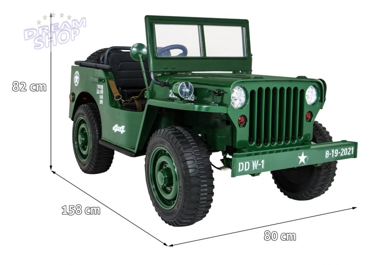 Pojazd Retro Wojskowy 24V 4x90W 4x4 Zielony Pojazd Retro Wojskowy 24V 4x90W 4x4 Zielony