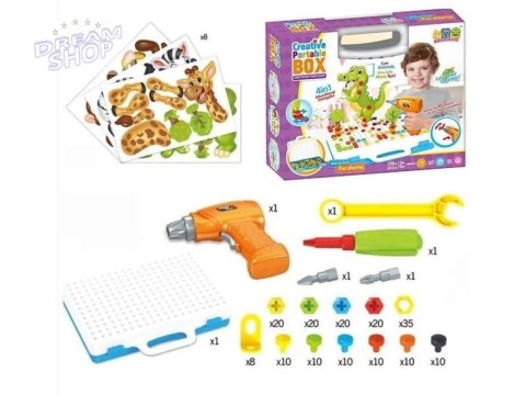 Kreatywna Mozaika ZOO W Walizce 198 el. Układanka 3D, Klocki, Wkrętarka Zestaw Konstrukcyjny Kreatywna Mozaika ZOO W Walizce 198 el. Układanka 3D, Klocki, Wkrętarka Zestaw Konstrukcyjny