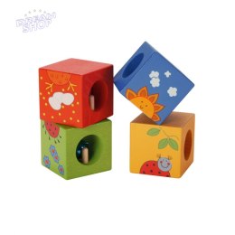 CLASSIC WORLD Drewniane Klocki Sensoryczne Układanka Edukacyjna Zwierzątka Puzzle dla Dzieci 4 el.