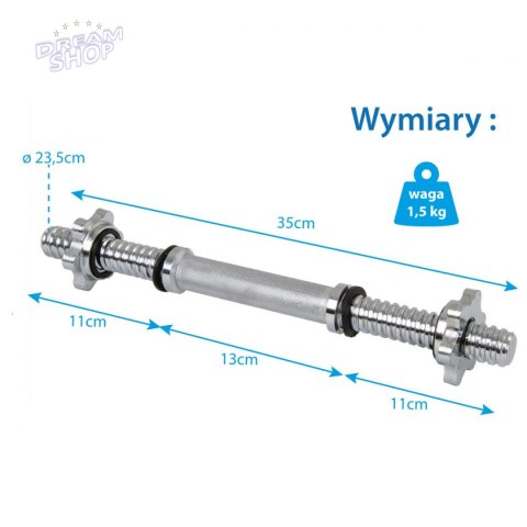 Gryf prosty krótki 35cm z zacikami średnica 25mm EB FIT Gryf prosty krótki 35cm z zacikami średnica 25mm EB FIT