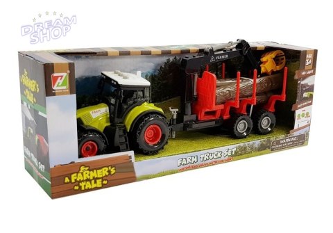 Traktor z Przyczepą leśną z Drewnem i Ramieniem Traktor z Przyczepą leśną z Drewnem i Ramieniem