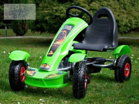 Zielony sportowy GOKART na pedały dla dzieci do 50kg Pompowane koła SP0209 Zielony sportowy GOKART na pedały dla dzieci do 50kg Pompowane koła SP0209