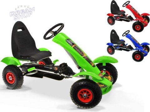 Zielony sportowy GOKART na pedały dla dzieci do 50kg Pompowane koła SP0209 Zielony sportowy GOKART na pedały dla dzieci do 50kg Pompowane koła SP0209