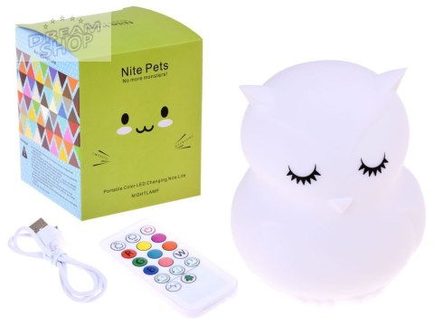 Sowa Silikonowa miękka lampka nocna led RBG + pilot ZA3295