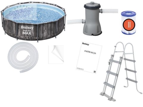 Bestway Basen stelażowy 366x100cm 8w1 drewno 5614X Bestway Basen stelażowy 366x100cm 8w1 drewno 5614X