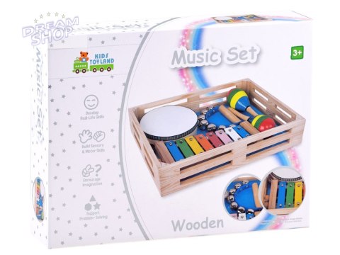 Drewniany zestaw instrumentów 4w1 zabawka IN0134 Drewniany zestaw instrumentów 4w1 zabawka IN0134