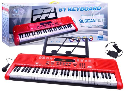 Organy Keyboard z mikrofonem 61kl czerwone IN0132