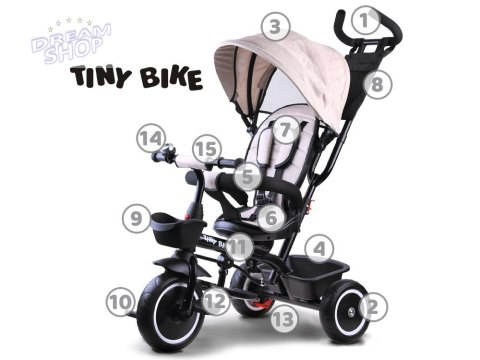 Rowerek trójkołowy Tiny Bike 3w1 beżowy z daszkiem SP0650 Rowerek trójkołowy Tiny Bike 3w1 beżowy z daszkiem SP0650