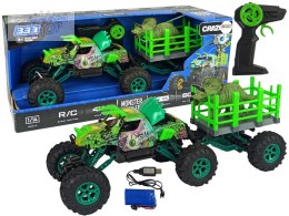 Auto Terenowe Przyczepa Zdalnie Sterowane 1:14 2.4G Zielone Dinozaur