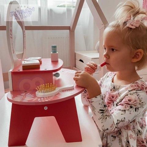 TOOKY TOY Różowa Toaletka Drewniana Do Makijażu z Lustrem TOOKY TOY Różowa Toaletka Drewniana Do Makijażu z Lustrem